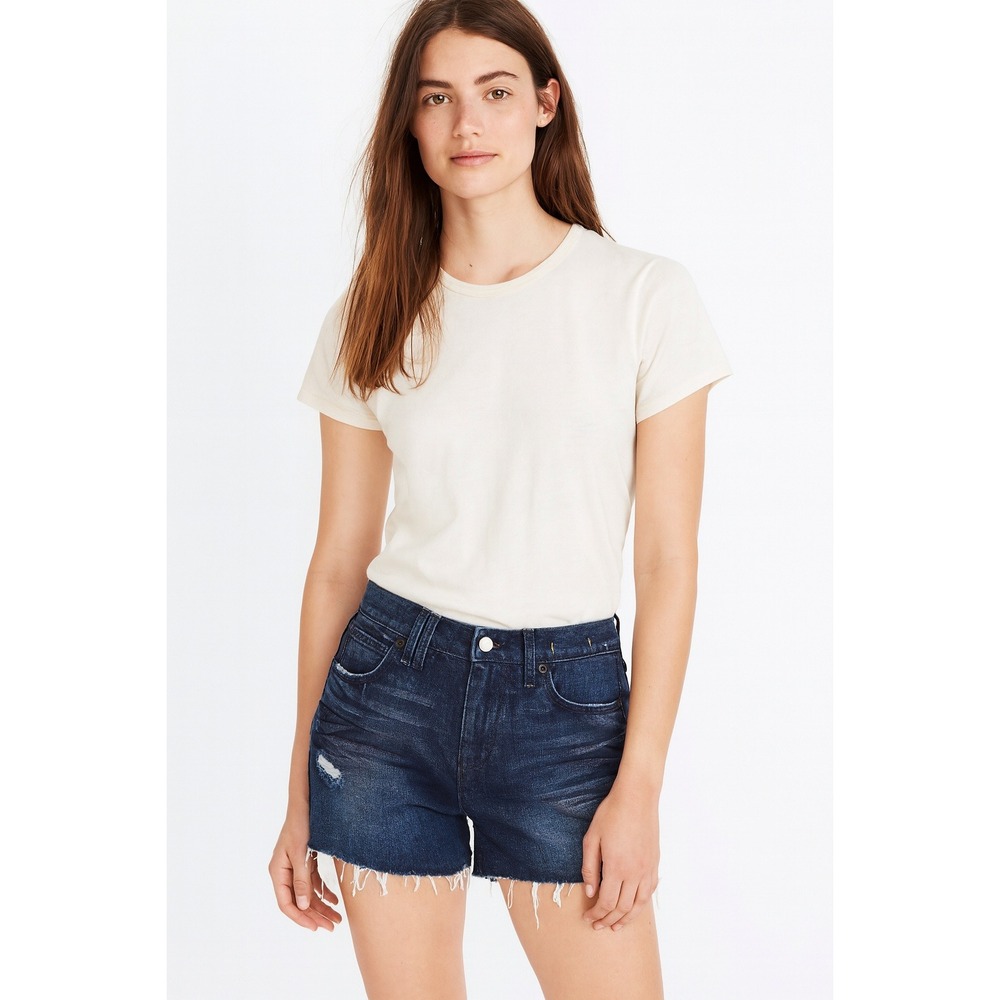 MADEWELL Women's Relaxed Mid Rise Raw-Hem Dark Wash Denim Shorts  Size 25 EUC